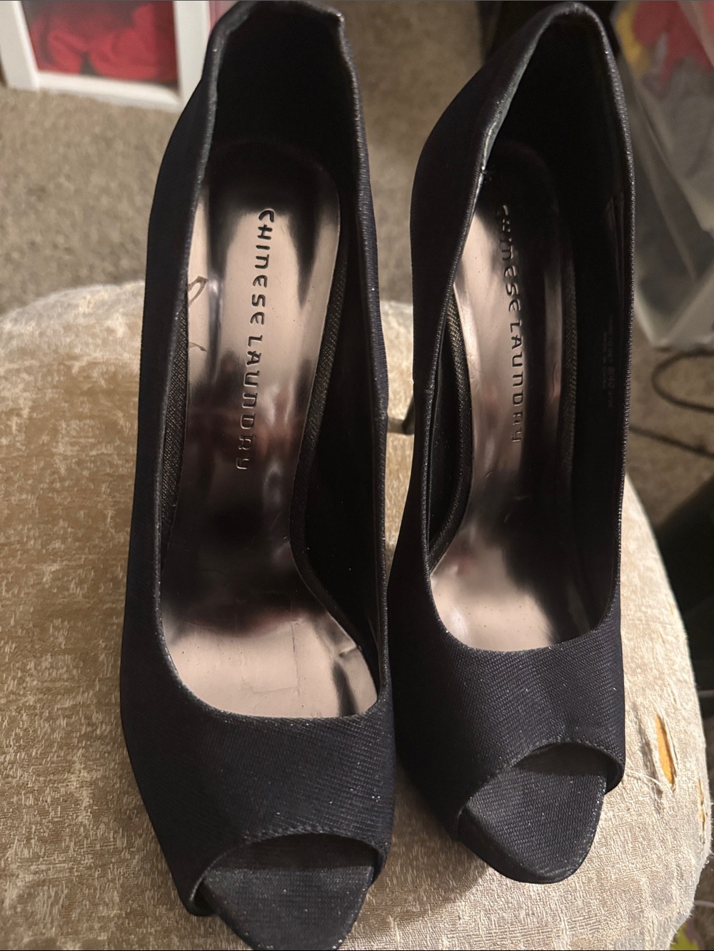 Chinese Laundry Black Peep-Toe Heels